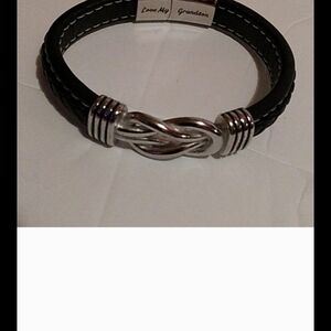 Men's Black and Silver Bracelet+Engraved Love My Grandson